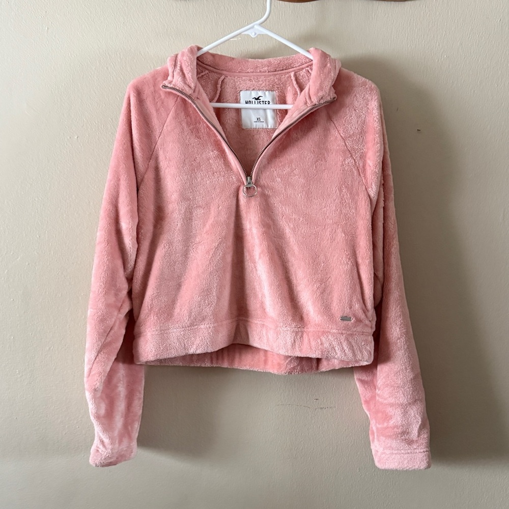 Hollister Pink Plush Fleece Quarter Zip Pullover Sweatshirt size XS Coquette